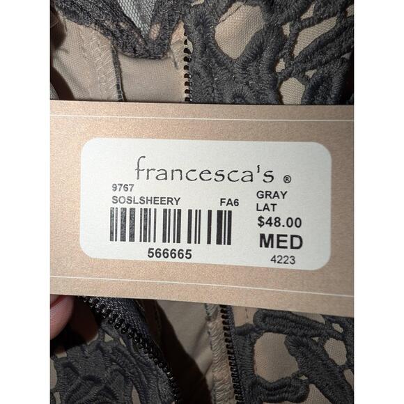 Francescas Dress Womens Size Medium Gray‎ Lace Lining Mini Cocktail Sleeve - Picture 6 of 7